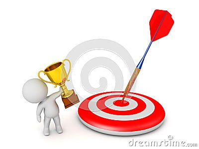 3D Character with Target and Trophy Stock Photo