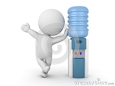 3D Character waving and leaning on officer water cooler Stock Photo