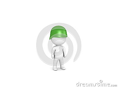 3D Character wearing green army helmet Stock Photo