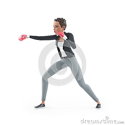 3d character woman boxing workout Cartoon Illustration