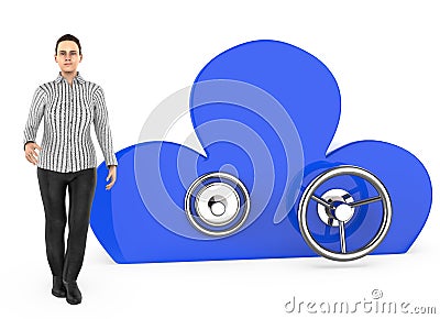 3d character , woman and a cloud shaped locker Stock Photo