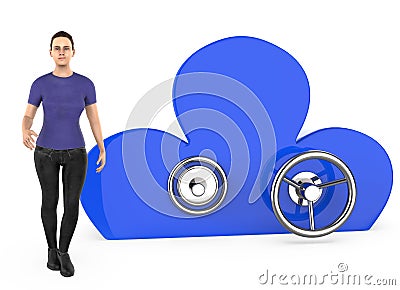 3d character , woman and a cloud shaped locker Stock Photo