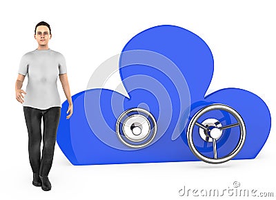 3d character , woman and a cloud shaped locker Stock Photo