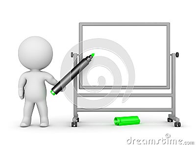 3D Character Writing on Whiteboard Stock Photo