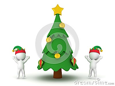 3D Characters With Elf Hats Cheering and Decorated Cartoonish Ch Stock Photo