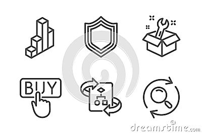3d chart, Buying and Security icons set. Spanner, Technical algorithm and Search signs. Vector Vector Illustration