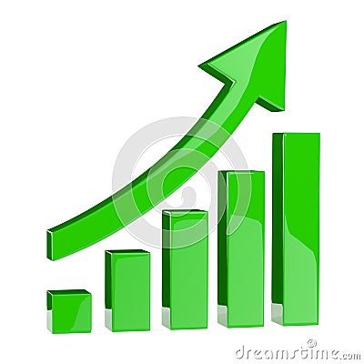 3D Chart icon arrow point up, green bar. Stock Photo