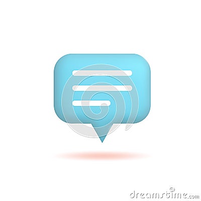 3d chat icon, speech bubble with three lines, comment. Button isolated on white background, vector illustration Vector Illustration