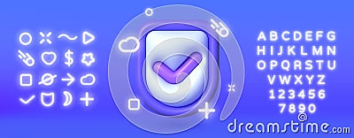 3D check mark neon for paper design. 3D Shield check mark icon. Vector certificate icon. Tick icon. Isolated vector Vector Illustration