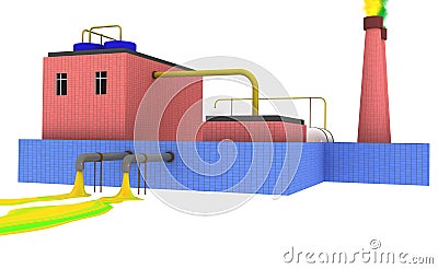 3D Chemical plant polluting the environment with blue fence Stock Photo