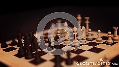 3D chess concept. Chess board with chessmen loop with alpha. Chess board game animation. Chess board with pieces Stock Photo
