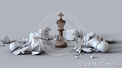 3D Chess Wooden King Knock Out Stock Photo