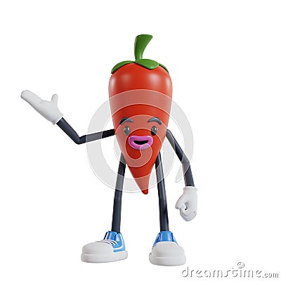 3d chili character presenting with right hand Cartoon Illustration