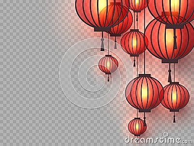 3d Chinese hanging lanterns Cartoon Illustration