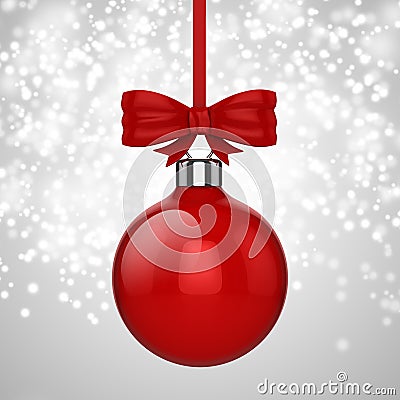 3d Christmas ball ornaments with red ribbon and bows Stock Photo