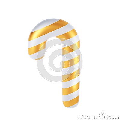 3d Christmas candy cane. Traditional xmas candy with golden and white stripes. Santa caramel cane with striped pattern Stock Photo