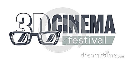 3d cinema festival monochrome banner, movies fest presentation Vector Illustration