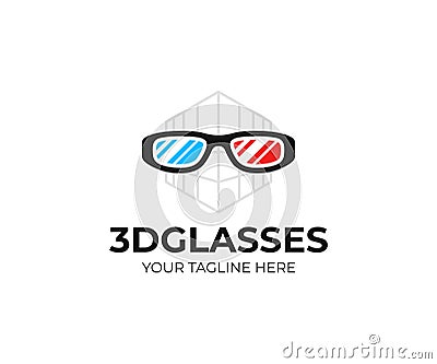 3D cinema glasses logo template. Red cyan anaglyph 3D spectacles vector design Vector Illustration