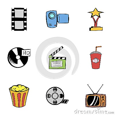 3d cinema icons set, cartoon style Vector Illustration