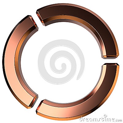 3D Circle Copper Metal Object Design Element Shape Isolated Elegant Modern 3D Rendering Abstract Background Cartoon Illustration