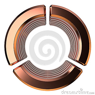 3D Circle Copper Metal Object Structure Geometry Isolated Elegant Modern 3D Rendering Abstract Background Cartoon Illustration
