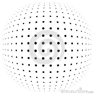 3D circular burst. Convex globe, sphere, orb distort. Inflate design pattern. Radiation, Bulge, Bloat effect. Radial, radiating Vector Illustration
