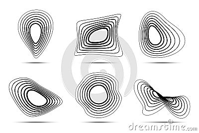 3d circular striped emblem set. Three dimensional stripy distort shapes. Logo design element. Line stripes. Vector Vector Illustration