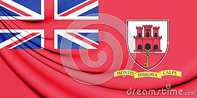 3D Civil Ensign of Gibraltar. Stock Photo