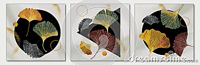3d classic wall art. drawing Ginkgo biloba golden leaves, and light background. home wall canvas art Stock Photo