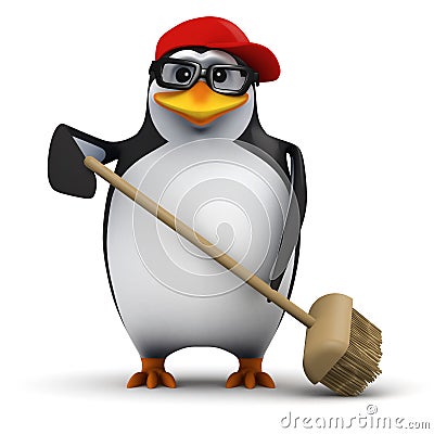 3d Cleaner penguin Stock Photo