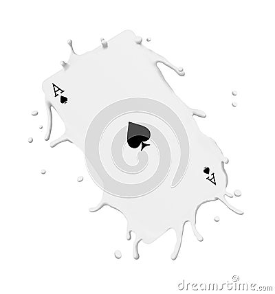 3d close-up rendering of ace of spades with melting edges isolated on white background. Stock Photo