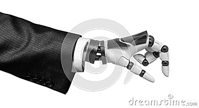 3d close-up rendering of a robot hand in suit isolated on a white background. Stock Photo