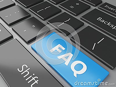 3d Close up view of keyboard FAQ button Cartoon Illustration