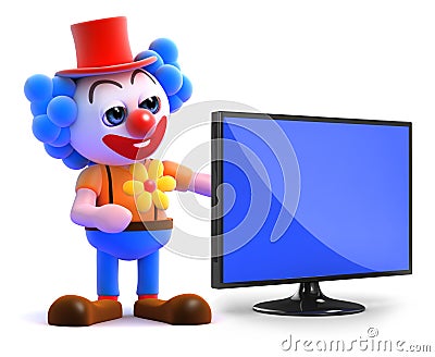 3d Clown flatscreen tv Stock Photo