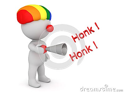 3D Clown with honking horn and text saying honk Stock Photo