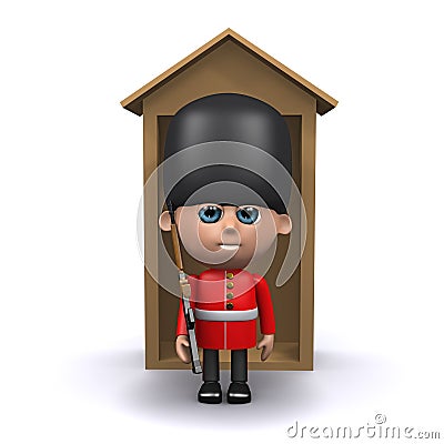 3d Coldstream Guard standing outside sentry box Stock Photo