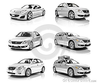 3D Collection of Luxury Silver Sports Car Stock Photo