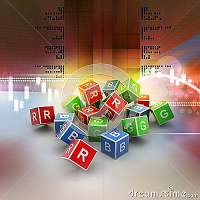 3D Colored Cube of RGB Alphabet Stock Photo