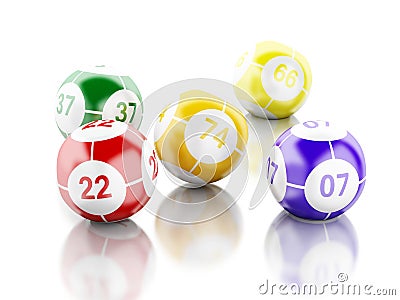 3d Colorful bingo balls against white background. Stock Photo