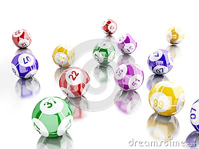 3d Colorful bingo balls against white background. Stock Photo