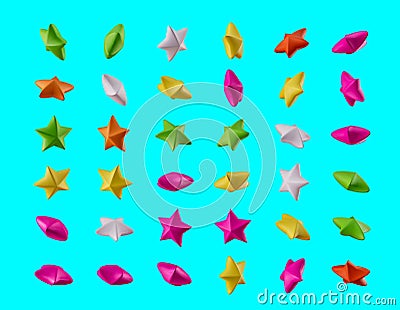 3d Colorful Star Shape Candies, Multicolor, Sugar Coated Candies On Cyan Background, 3d illustration Stock Photo