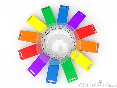 3d colorful USB flash drives Stock Photo