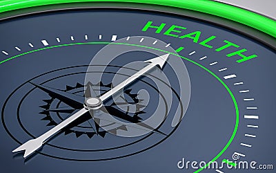 3D Compass. Health Word Stock Photo