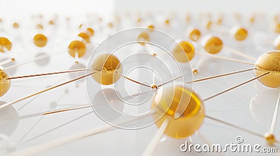 A 3D composition featuring a series of interconnected nodes and digital information flows, representing e-commerce analytics Stock Photo