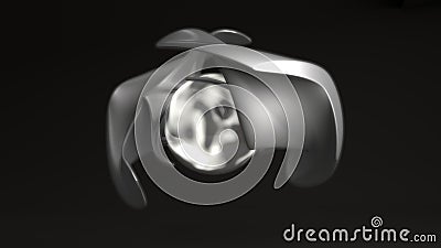 3D composition of two unique silver and platinum figures connected by a glowing sphere, a shining ball. Futuristic 3D rendering of Stock Photo