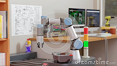 3D computer Generated image: COBOT and AGV in LAB Stock Photo
