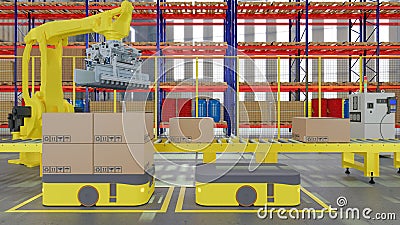 3D computer Generated image:the Collaborate of device in smart warehouse Stock Photo