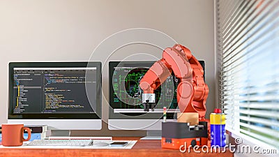 3D computer Generated image: Robot and model of AGV in LAB. Stock Photo
