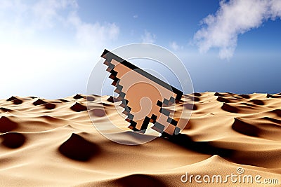 3d Computer Mouse Cursor Pixel Pointer in Desert - 3d Illustration Stock Photo