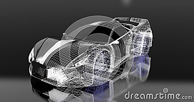 3d concept design ,Modern black sports car ,skeleton,3d ,render Stock Photo